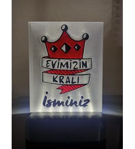 Kişiye Özel İsimli Babaya Hediyelik Kablolu Led Lamba - M3 - Evimizin Kralı (Beyaz)