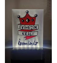 Kişiye Özel İsimli Babaya Hediyelik Kablolu Led Lamba - M3 - Evimizin Kralı (Beyaz)