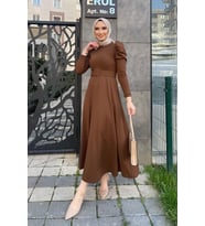 Karpuz Kol Kloş Elbise Kahverengi