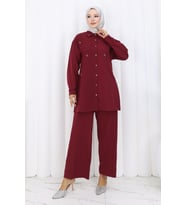 Minimal Taşlı Takım Bordo 19367