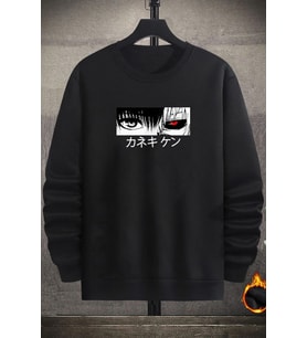 Unisex Ken Kaneki Bisiklet Yaka Sweatshirt (Siyah)
