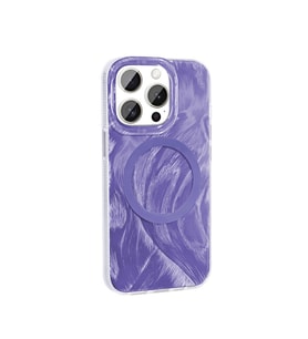 iPhone 15 Pro Max Kılıf Magsafe Şarj Özellikli Fırça Boya Desenli Brush Paint Patterned Kapak (Mor)