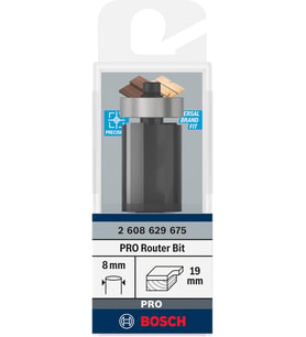 1 x PRO düz freze, altta bulunan kılavuz bilyalı rulmanlı (yumuşak ahşap, sert ahşap, çap 19 mm, profesyonel aksesuar el frezesi, düzeltme yönlendirici)