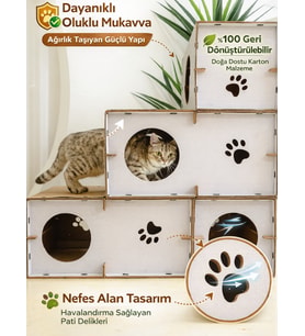 CATSSLE Kedi Oyun Evi ve Tüneli Modüler 3 Katlı Karton