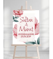 Söz Nişan Düğün İçin 50x70 Karşılama Panosu - Pembe Çiçek Tasarımlı