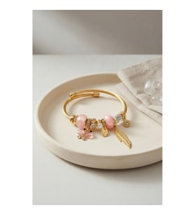 Mey İthalat® Kelebek Model Gold Renk Pembe Charmlı Bileklik