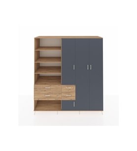 Kronos Dolap 14 Raflı 4 Çekmeceli 4 Kapaklı 220x59x243 Çam-Antrasit/Çam