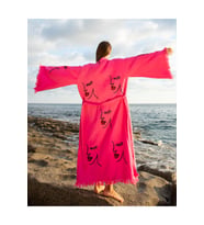 Müslin Kimono %100 Pamuklu Kadın Silüeti Desenli Bornoz Kaftan Sabahlık (Fuşya)
