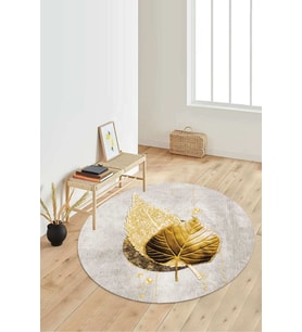 Dijital Baskılı Kaymaz Taban Yıkanabilir Yuvarlak Salon Halısı Koridor Halısı Paspas NDY-HY-1273 (Gold)