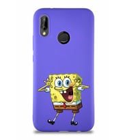 Huawei P20 Lite Soft Premier Kapak Sünger Bob Tasarımlı Silikon Kılıf - Mor (Şeffaf)