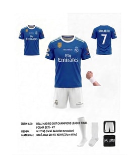 Real Madrid Cristiano Ronaldo Cardif Mor Beyaz Şort Futbol Çocuk Forması 2017 Sezon 4'lü Set Forma + Short+Çorap+Bileklik