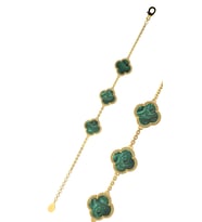 925 Ayar Yeşil Kaplangözü Taşlı Gold Van Cleef Üçlü Yonca Gümüş Bileklik