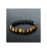 Unisex - A Kalite Kaplan Gözü Ve Parlak Siyah Onix Doğal Taşlı Padore Bileklik  Handcrafted