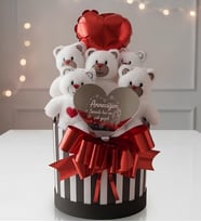 Kalpli Mesajlı Ayna ve Balonlu Peluş Ayıcık Buketi Anneye Hediye Doğum Günü Hediyesi