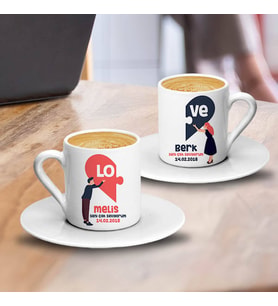 Puzzle Love İsme Özel İkili Kahve Fincanı