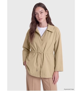 LCW Modest Haki Gömlek Yaka Oversize Kadın Trençkot