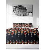 Çift Kişilik ( Lastikli Çarşaflı ) %100 Pamuk Saten Nevresim Takımı Ethnic Geometric