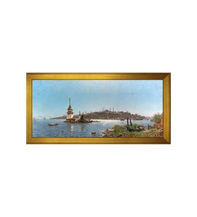 Eski İstanbul Motifli Kanvas Tablo 50 x 70 cm Gold Çerçeve