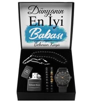 Babalar Gününe Özel Tasarlanmış Kutu & Saat & İkili Bileklik & Kapaklı Çakmak & Tesbih Seti