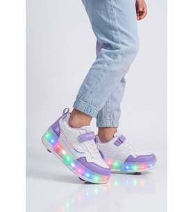 Rocky Beyaz Cırtlı Ortopedik Işıklı Unisex Çocuk Patenli Spor Ayakkabı Glow F