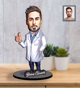 Kişiye Özel Doktor Tasarımlı Karikatür İki Katmanlı Ahşap Biblo Bay-7-Eco