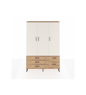 Arges Dolap 5 Raflı 5 Çekmeceli Tek Askılı 132x30x195 Çam-Aytaşı/Çam