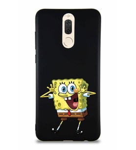 Huawei Mate 10 Lite Soft Premier Kapak Sünger Bob Tasarımlı Silikon Kılıf - Siyah (Şeffaf)