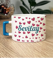 Kişiye Özel Kalp Desenli İsimli Hediye Lüks Fincan Sevgiliye Hediye -3- (Mavi)