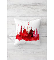 Ramazan Temalı Çift Tarafı Baskılı Gizli Fermuarlı Yastık Kılıfı Kırlent Koltuk Yastık Kılıfı (Beyaz - Kırmızı)