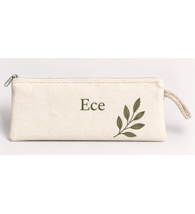 Kişiye Özel Zeytin Dalı Köşe Baskılı Fermuarlı Clutch El Çantası Makyaj Çantası Model 01268