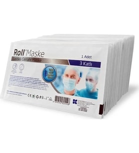 Roll Maske 3 Katlı, Tek Tek Paketli, 20 Adet
