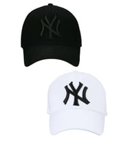 Unisex Ny Nakışlı Mavi Kep Şapka 2'li Set (Siyah)
