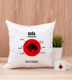 Kişiye Özel Boğa Burcuna Hediye Kare Yastık ve Fincan
