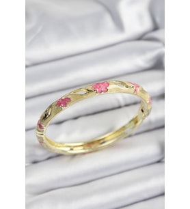 Mineli Pirinç Pembe Ve Hardal Çiçek Motifli Gold Renk Kadın Kelepçe - TJ-BB7369