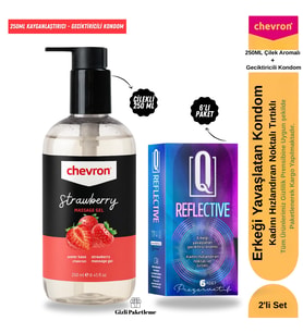 Chevron 250 Çilekli Su Bazlı Kayganlaştırıcı Jel + Erkeği Yavaşlatan Q Reflective 6'lı Kondom Set
