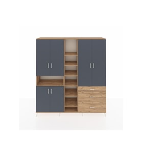 Hyperion Dolap 13 Raflı 3 Çekmeceli 6 Kapaklı 220x44x243 Çam-Antrasit/Çam
