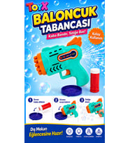 Pilli Bubble Gun Baloncuk Tabancası – 21 Delikli Köpük Tabancası, Solüsyon ve Kullanım Kabı Dahil