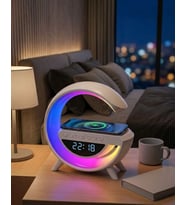 Kablosuz Şarjlı LED Işıklı Masa Saati Bluetooth Hoparlör Alarm Fonksiyonlu