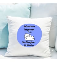 Saten Yastık Kılıfı 50x50 cm – “Düzelicez İnşallah” Baskılı Dekoratif Kırlent Kılıfı (İçi Boş)