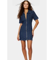 Denim Fermuarlı Mini Elbise Bodycon Kalıp 99 Pamuk Rahat Günlük Stil Özenle Seçilmiş Seçkin Malzeme (Koyu Mavi)