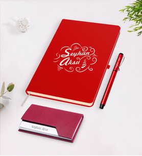 BK Gift Kişiye Özel İsimli Kırmızı Defter Kalem Kartvizitlik Hediye Seti-7