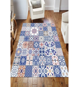 Dijital Kaymaz Taban Yıkanabilir Salon Halısı Mutfak Halısı Koridor Halısı Yolluk ND-HS-301 (Mavi)