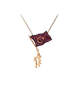 Gümüş Kolye - Türk Bayrağı Rose Renk Gümüş Kolye