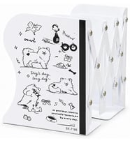Karikatür Baskılı Teleskopik Metal Kitap Tutucu, Masaüstü Kitap Desteği ve Raf Düzenleyici Stand, 10-50 cm Genişleyebilir, Mıknatıslı Kalemlik Hediyeli, Dog-2
