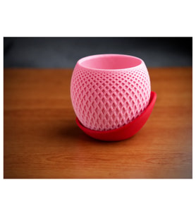 Alvera Küre Saksı – 3D Baskı Kafes Dokulu Iki Parçalı Dekoratif Saksı - Pembe-Kırmızı