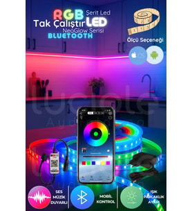 3 Metre NeoGlow Serisi RGB LED Şerit – Bluetooth Kontrollü 12V Işık Bandı 60 Çipli Tak Çalıştır