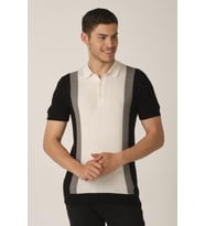 ALEXANDERGARDI RENK BLOKLU TRİKO POLO YAKA T-SHİRT (E21-EZE TS 35) (Siyah & Beyaz)