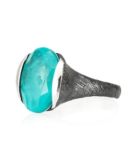 Gümüşcüm Paraiba Tourmaline Oval Taşlı Otantik Oksitli Kadın Gümüş Yüzük (Siyah)