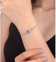 925 Ayar Gümüş Ametist Model Nergis Çiçeği Kolye ve Bileklik Set