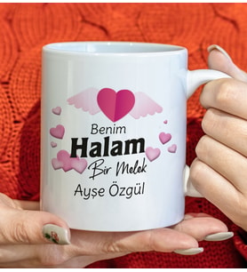 BK Gift Kişiye Özel Benim Halam Bir Melek Tasarımlı Beyaz Kupa Bardak, Doğum Günü Hediyesi